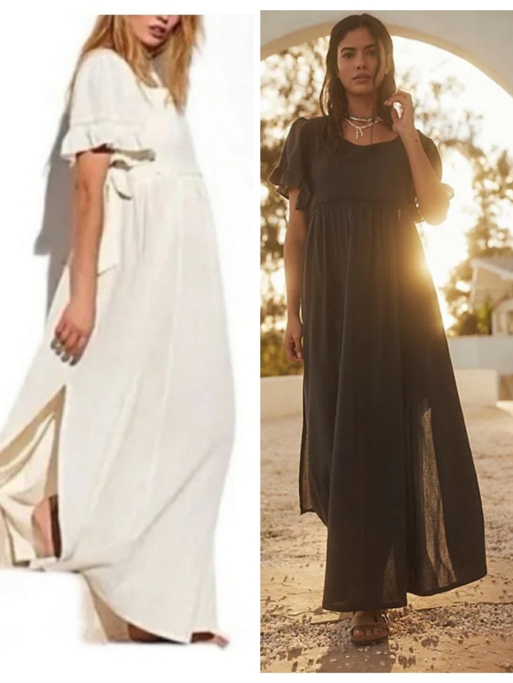 FREE PEOPLE La Vie Maxi Dress Medium Black Cottagecore Coastal Boho Chic